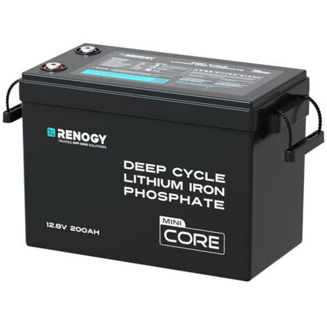 Renogy 12V 200Ah LiFePO4 Lithium Battery Mini Size, Up to 5000+ Deep Cycles, 200A Upgraded BMS, 380A Peak Discharge W/Low Temp Protection, Compact Size for RV, Marine, Solar, Trolling Motor Backpower (1/5)