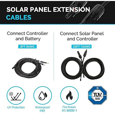 ECO-WORTHY 20FT 10AWG Solar Panel Extension Cable with Female and Male  Connector for Solar Panels, Solar Controllers (20FT Red + 20FT Black)