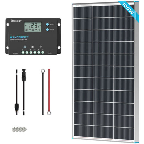 Renogy 100 Watt 12 Volt Off-Grid Solar-Premium-Kit mit monokristallinem Solarpanel und 20A MPPT Rover Laderegler, Schwarz
