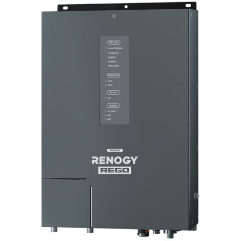 Renogy 12V 230V 3000W Reiner Sinus-Wechselrichter mit integriertem Ladegerät – Leistungswandler mit Fernbedienung für netzunabhängige Systeme, Wohnmobile und Marineanwendungen