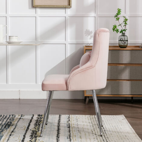 Button Pattern Dining Chair, Upholstered Armchair, Metal Leg Chairs, Modern Lounge Chair, Bedroom Living Room Chair with Lumbar Cushion, Pink
