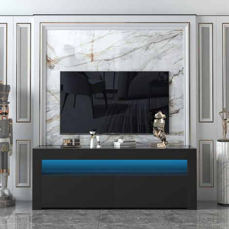 LED TV Stand with 2 Door&2 Drawer High Gloss Entertainment Center Media Console Table Storage Desk Black