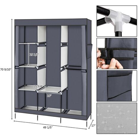 71'' High Armoire Wardrobe Closet Bedroom Storage Cabinet with Hanging Rod  and Wooden Storage Shelves, for Cloakroom Apartment Freestanding Sliding