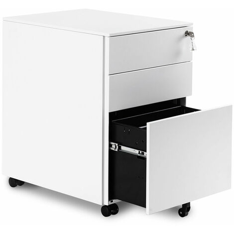 3 Drawers 5 Wheels Mobile File Cabinet Filing Pedestal Lockable Storage ...