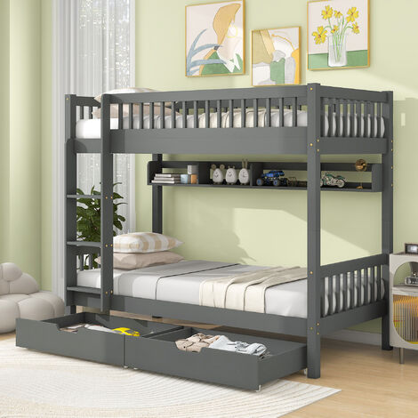 Bunk Bed, Kids Children, 3FT Solid Pine Wood Single Bed Frame & under ...