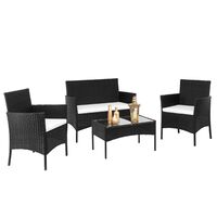 4PC Rattan Garden Furniture 4 PIECE Indoor Outdoor Patio Bench Sofa + 2 Chairs + Table Set