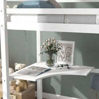 Home School 3FT Solid Pine Wood Single Kids Loft Bed Frame With Desk Children High Sleeper Bunk Bed 90X190CM(White)