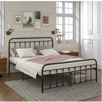 Black Solid Metal Double Bed Frame with Headboard and Footboard for Adult Kids Teenagers