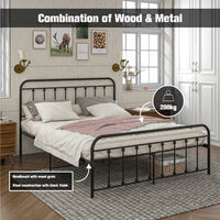 Black Solid Metal Double Bed Frame with Headboard and Footboard for Adult Kids Teenagers
