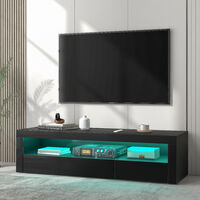 Black TV Stand with LED Light High Gloss Storage Cabinets Furniture with Remote Control