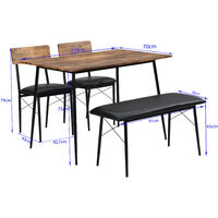4PCS Industrial Style Dining Table& 2 Chair+Bench Set Kitchen Dining Furniture Set