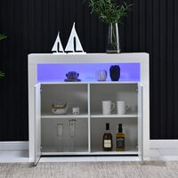 White Cabinet With Led Lights Sideboard LargeDisplay Cabinet Buffet Cupboard 2 Door Storage with Remote Control