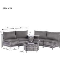 6 Piece Rattan Garden Corner Sofa Set Outdoor Half-Moon Shaped Furniture Patio with Cushions
