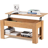 Lift up Top Coffee Table with Storage Shelf for Living room Office, Oak