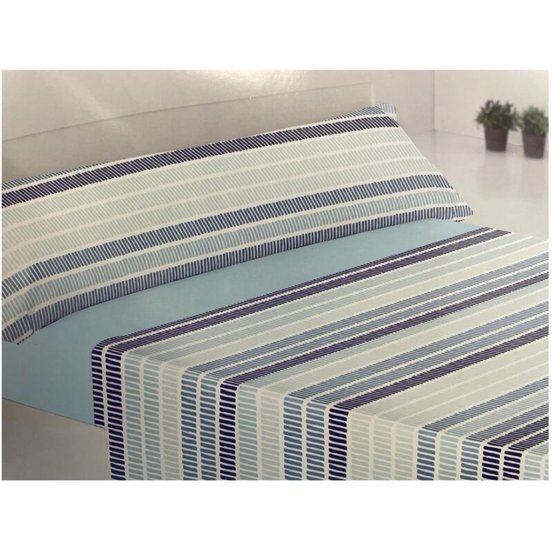 Acomoda Textil - Juego Sábanas de Coralina. Juego de Sábanas 3 Piezas de Invierno. Ropa de Cama Ajustable, Suave y Cálida. (Rayas Azul, Cama 90 cm)