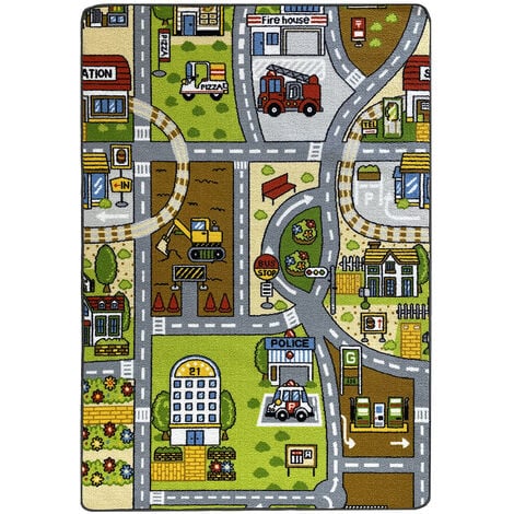 Alfombra para niños con diseño de mapa de carreteras y coches de