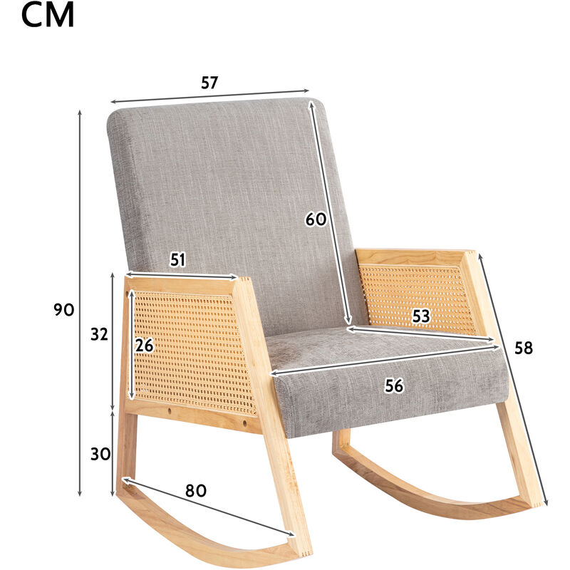 2 Pc Sedia a Dondolo in Legno Massiccio, Sedia in Rattan Pe con Spugna