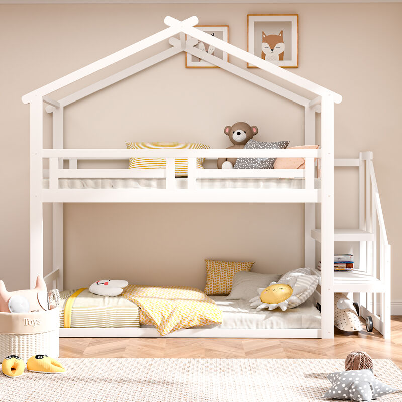 Letto a Castello in Legno Massiccio, Letto per Bambini con Scala di  Sicurezza Bianco - 90x200 cm