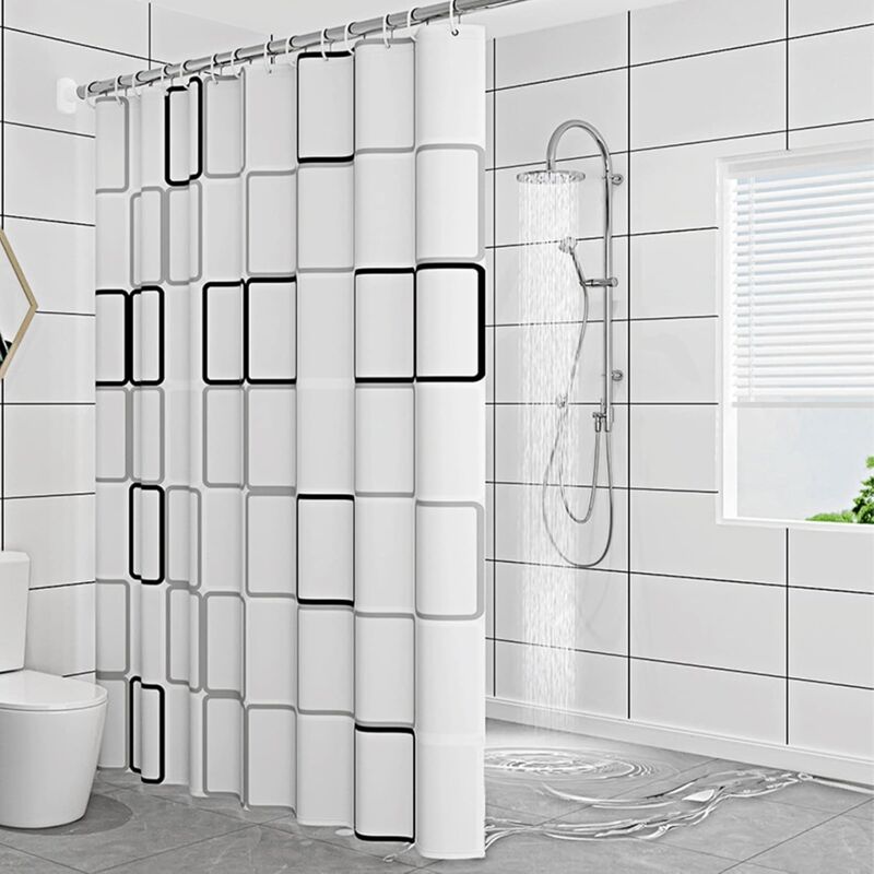 Vllcsla Tenda Doccia 200 220 240 cm Antimuffa, 200x200 cm, Extra Lungo Tenda Doccia Vasca Impermeabile, Tende per Bagno Antibatteriche, Lavabile, PEVA, Angolare, Bianco Nero Quadrati