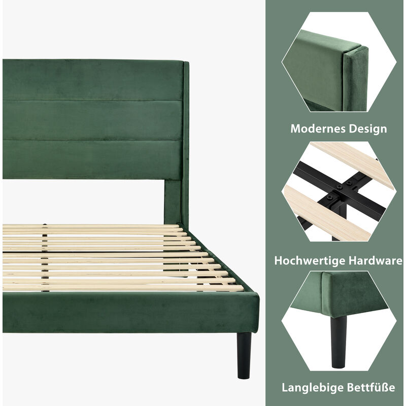 Letto a Molle con Materasso e LED Verde 140x200 cm in Tessuto