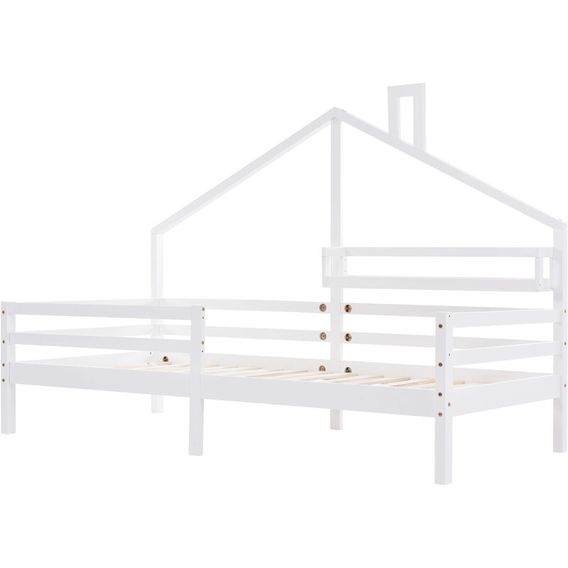 Letto per Bambini 90x200 cm con Scaffale di Stoccaggio a Forma di Camino  Bianco, Legno Naturale