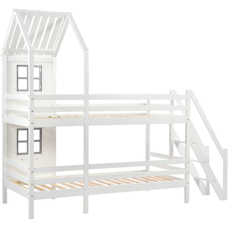 Letto a Castello, Letto per Bambini con Protezione Anticaduta e Corrimano  Bianco 90x200 cm