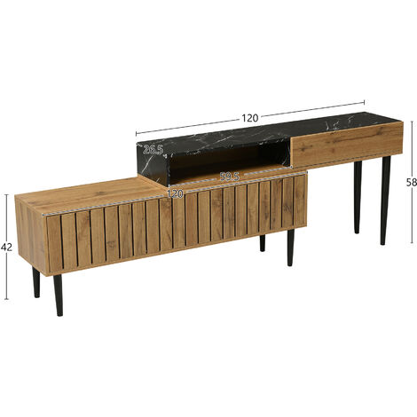 Azkoeesy Mobile TV da 180 cm, in venature di legno con illuminazione a LED, 3 ante e cassetto, colore naturale