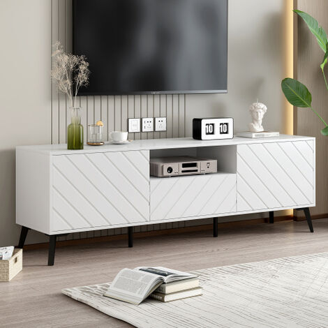 Mobile TV Scandinavo Bianco/Acero 155cm - Credenza Con 2 Ante E Ripiano, Legno Ingegnerizzato - Foto 5