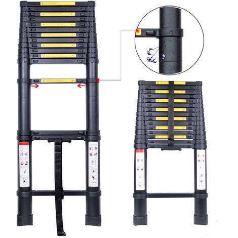 Todeco - Scala Telescopica, Scala Pieghevole - Carico massimo: 150 kg - Numero di passi