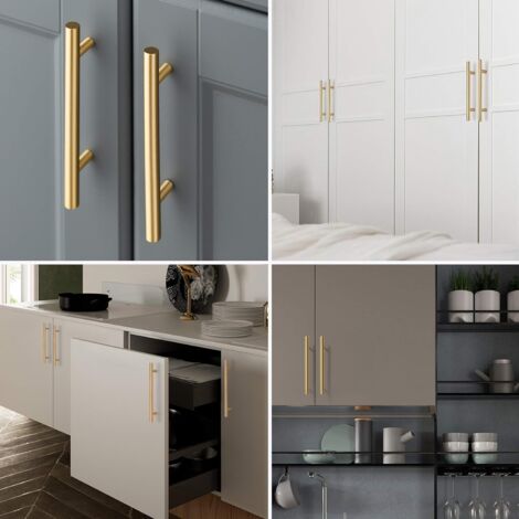 10 Maniglie Per Mobili Oro - Acciaio Inox - Distanza Fori 96mm - Per Cucina E Armadi