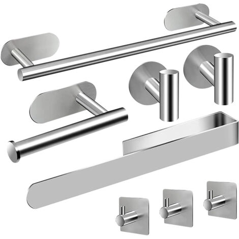 TocTen - Set di accessori da bagno in acciaio inox SUS304, con barra porta asciugamani da 40 cm + porta carta igienica + 3 ganci da parete per