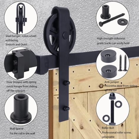 Kit Binario Porta Scorrevole 150cm Nero - Per Porta Singola, Regolabile, Con Guide A Pavimento E Rulli - Foto 7
