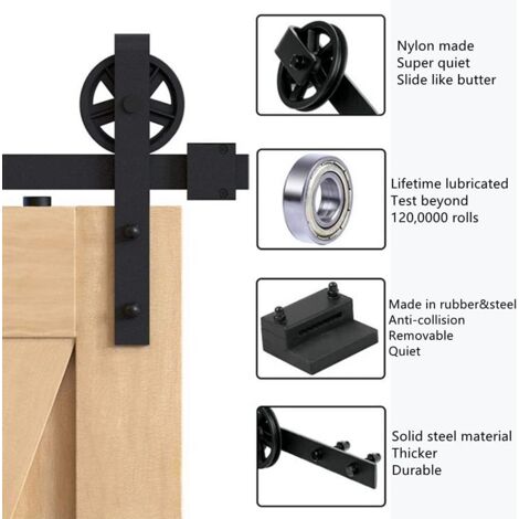 Binario per Porta Scorrevole Kit per Porta Scorrevole Set Guide di Scorrimento per Porta in Legno Kit di Ferramenta per Porta - 1.8M/6FT