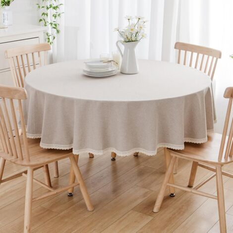 Tovaglia Rotonda Impermeabile 140 Cm – Stile Lino, Lavabile, Per Esterno/Interno, Colore Caffè, Bordi Smerlati