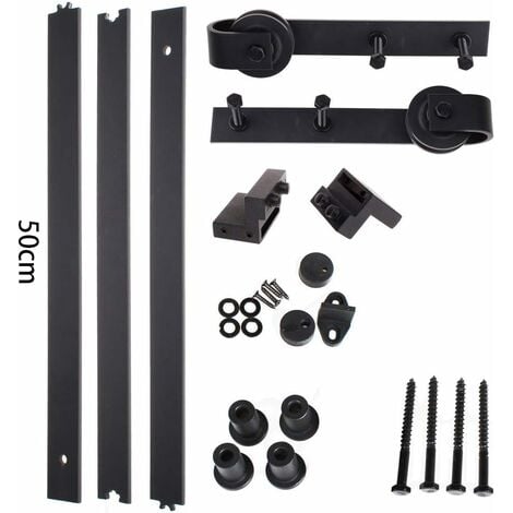 4.92FT/150CM Binario per Porta Scorrevole Kit in Legno con Rotelle e Binari  per Porta