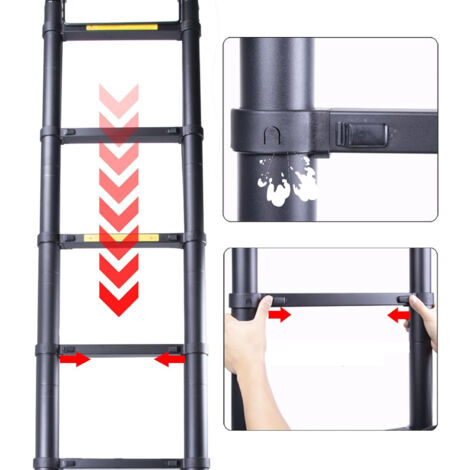 Scala Telescopica Pieghevole, 5 Metri Scaletta in Alluminio, Carico di 150  kg (Nero)