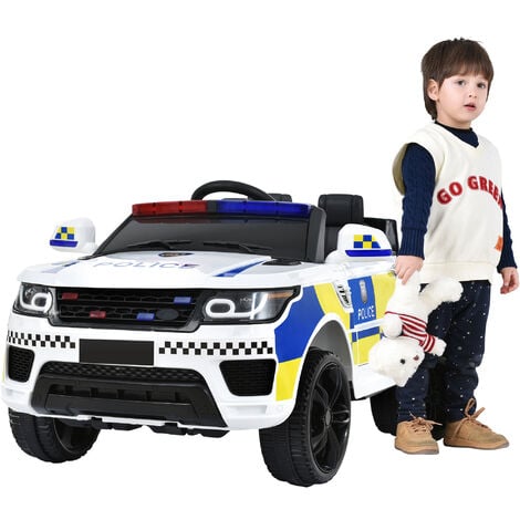 Macchina elettrica polizia bianca per bambini con batteria 6V, radiocomando  e fari led. Auto elettriche per