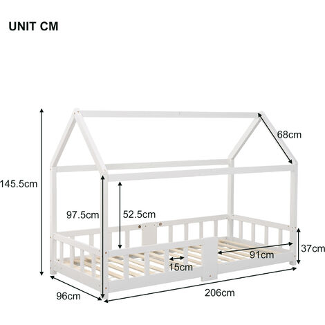 Letto per Bambini in Legno di Pino 90x200 cm Rete a Doghe Anticaduta, Bianco