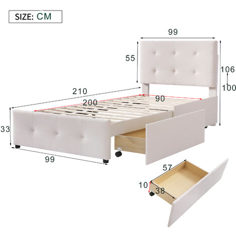 Letto Singolo 90x200 cm Letto Imbottito con Rete a Doghe