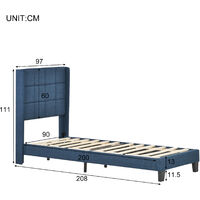 Letto Singolo con Testiera Imbottita e Boxspring per Adulti e Bambini Stile  Contemporaneo 90x200 cm, Blu