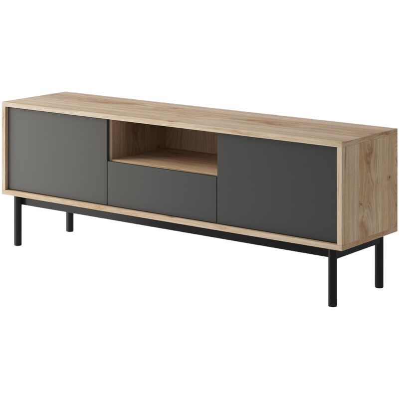 Mueble de TV BASIC 154 cm, mueble de televisión, soporte de televisor, mueble de televisor, color grafito/hickory