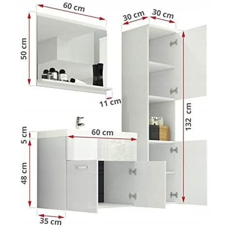 Lavabo Incluido Conjunto de Muebles de baño Montreal Blanco/Gris Brillo Juego de Muebles baño pequeño Distintos Colores 