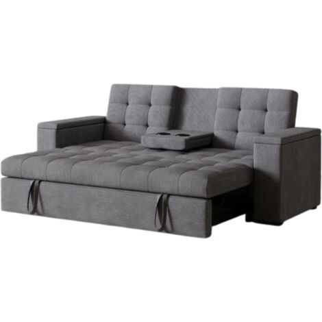 3-Sitzer-Schlafsofa mit Mittelablage und abnehmbaren Armlehnen in Cordgrau NOHO