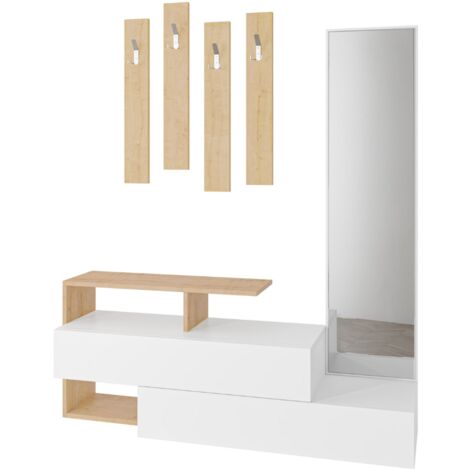 Eingangsmöbel aus Holz/Weiß und Garderobe RAMAR