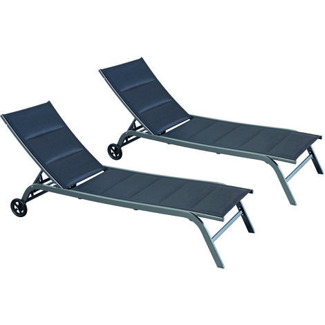 Lot von 2 schwarzen Aluminium-Liegestühlen LISBOA (1/5)