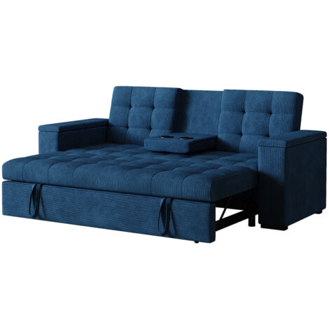 3-Sitzer-Schlafsofa mit Mittelablage und abnehmbaren Armlehnen in Cordblau NOHO