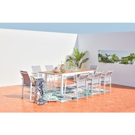 Gartenmöbel 8 Plätze weißes Aluminium und Holz TIJUANA