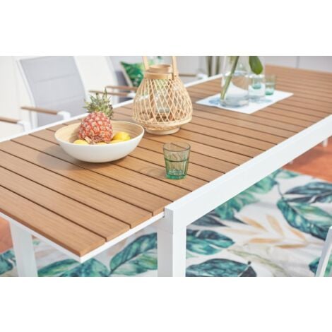 Gartenmöbel 8 Plätze weißes Aluminium und Holz TIJUANA
