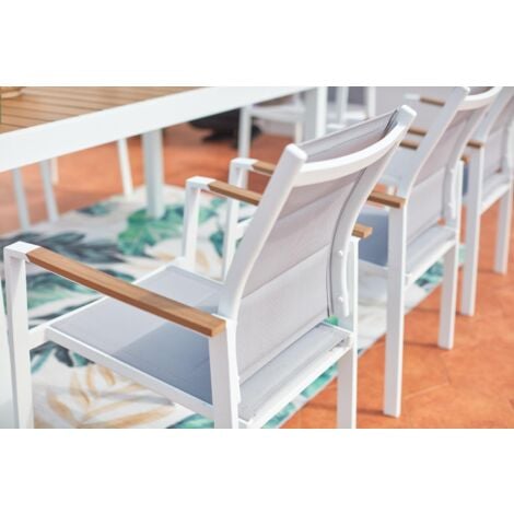 Gartenmöbel 8 Plätze weißes Aluminium und Holz TIJUANA
