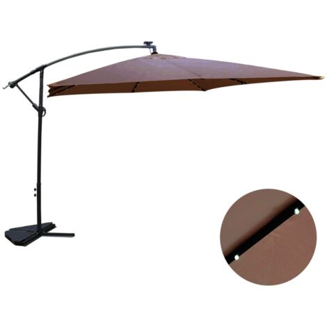 Sonnenschirm braun, gerade, quadratisch, 3 x 3 m, LED SOLENZARA